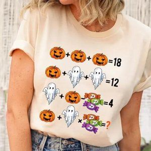 H0720 Halloween Teacher Spooky math Fall School Ghost Pumpkin Skeleton shirt